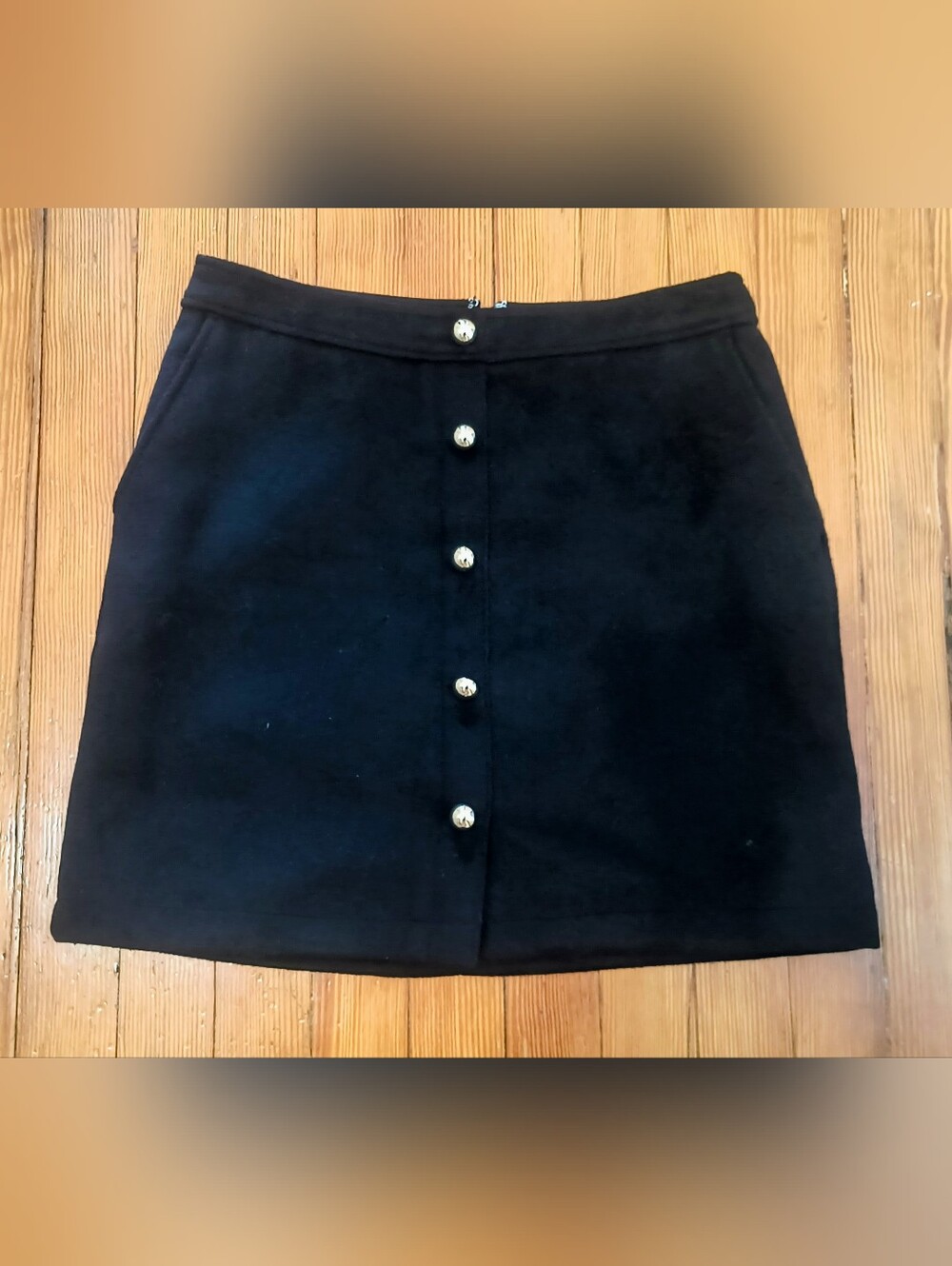 LOFT Black Mini Skirt with Gold Buttons
